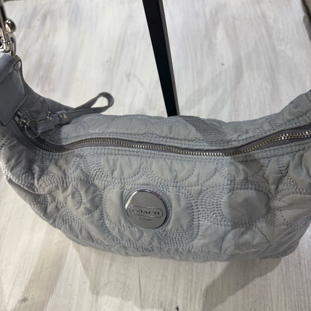 Coach Quilted Signature Hobo Shoulder Bag in Light Gray - Picture 5 of 13